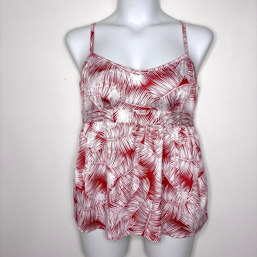 Tex By Max Azria Top Large Red White Cami Babydoll Boho Tropical Beach Resort
